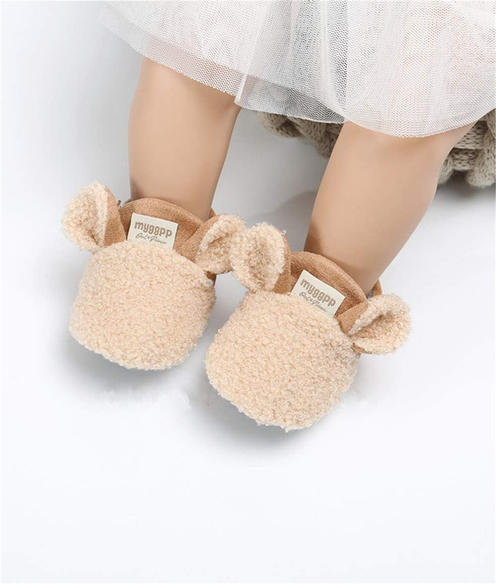 Newborn Baby Cozy Fleece Booties with Grippers Winter Slippers Socks Soft Sole Stay on Infant First Walker Crib Shoes