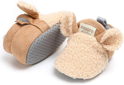 Newborn Baby Cozy Fleece Booties with Grippers Winter Slippers Socks Soft Sole Stay on Infant First Walker Crib Shoes